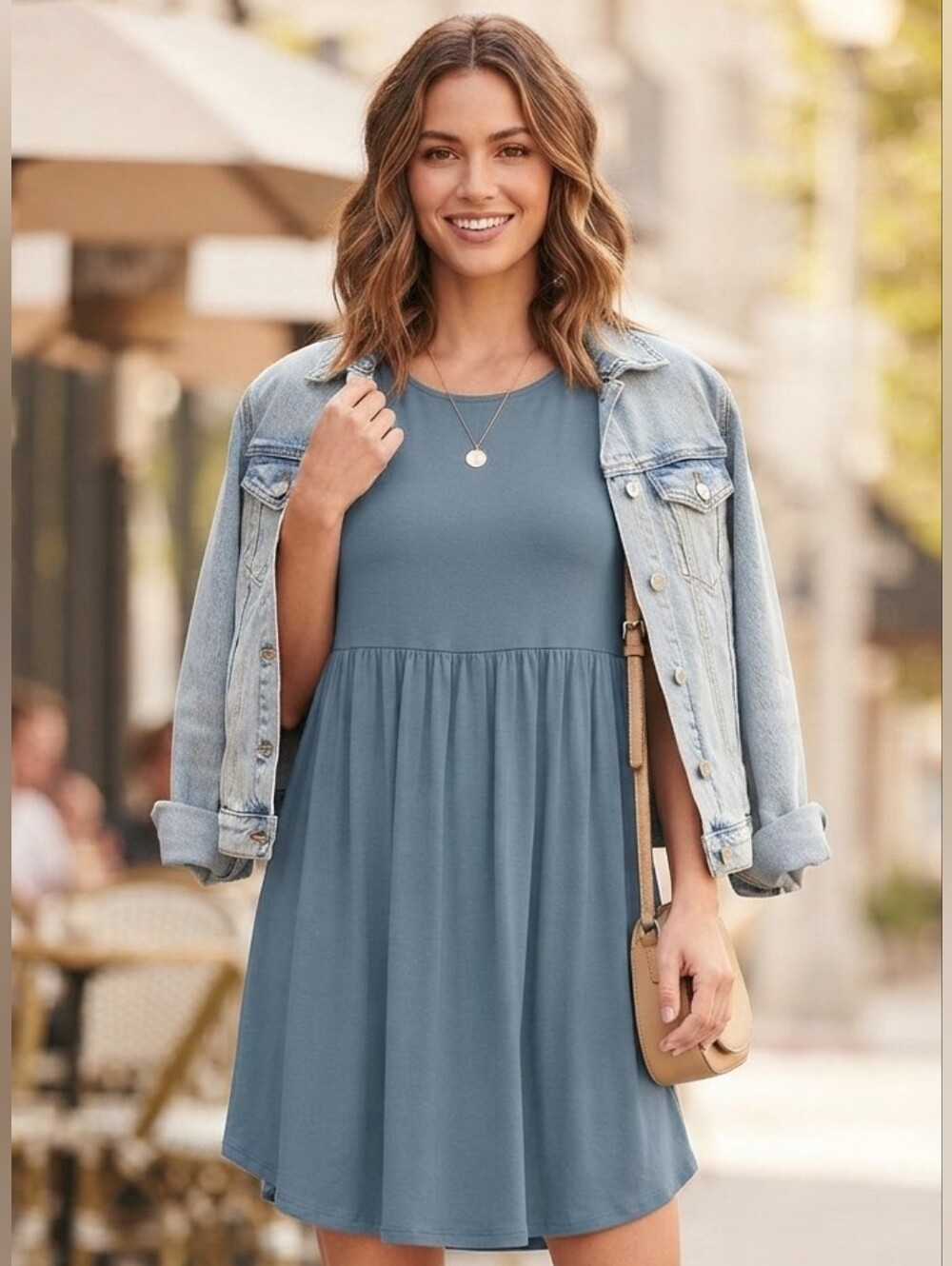 Emerald Sleeveless Swing Dress - Dusty Blue Size Small - Stretchy VGUC